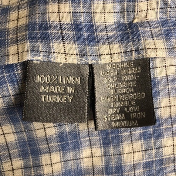 hickey freeman shirt blue check linen size large - Picture 8 of 8